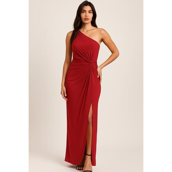 NEW NWT Lauren Ralph Lauren Red One Shoulder Ruched Long Evening Gown Size 8 - Picture 1 of 6